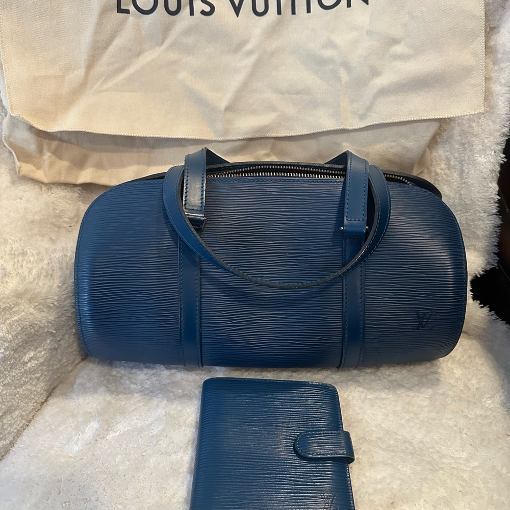 Authentic Louis Vuitton Epi Soufflot Blue Handbag & LV Epi  Wallet Bundle